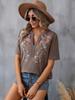 Women's Printed Stand-up Collar Ramie Shirt Top
