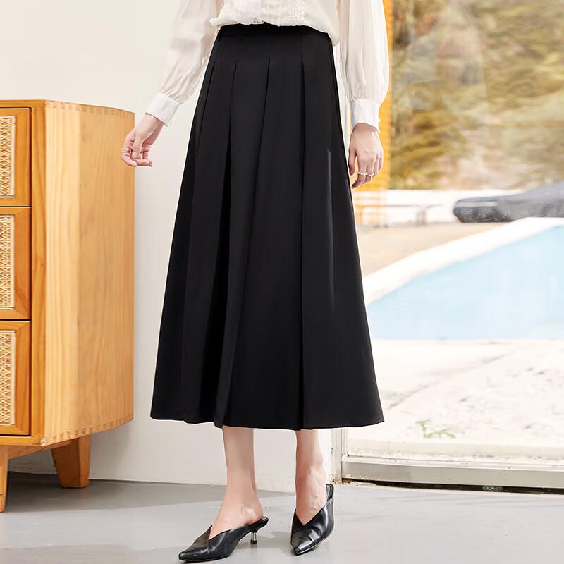 

VICTORIA&VERA Women s Versatile Pleated A-Line Midi Skirt L