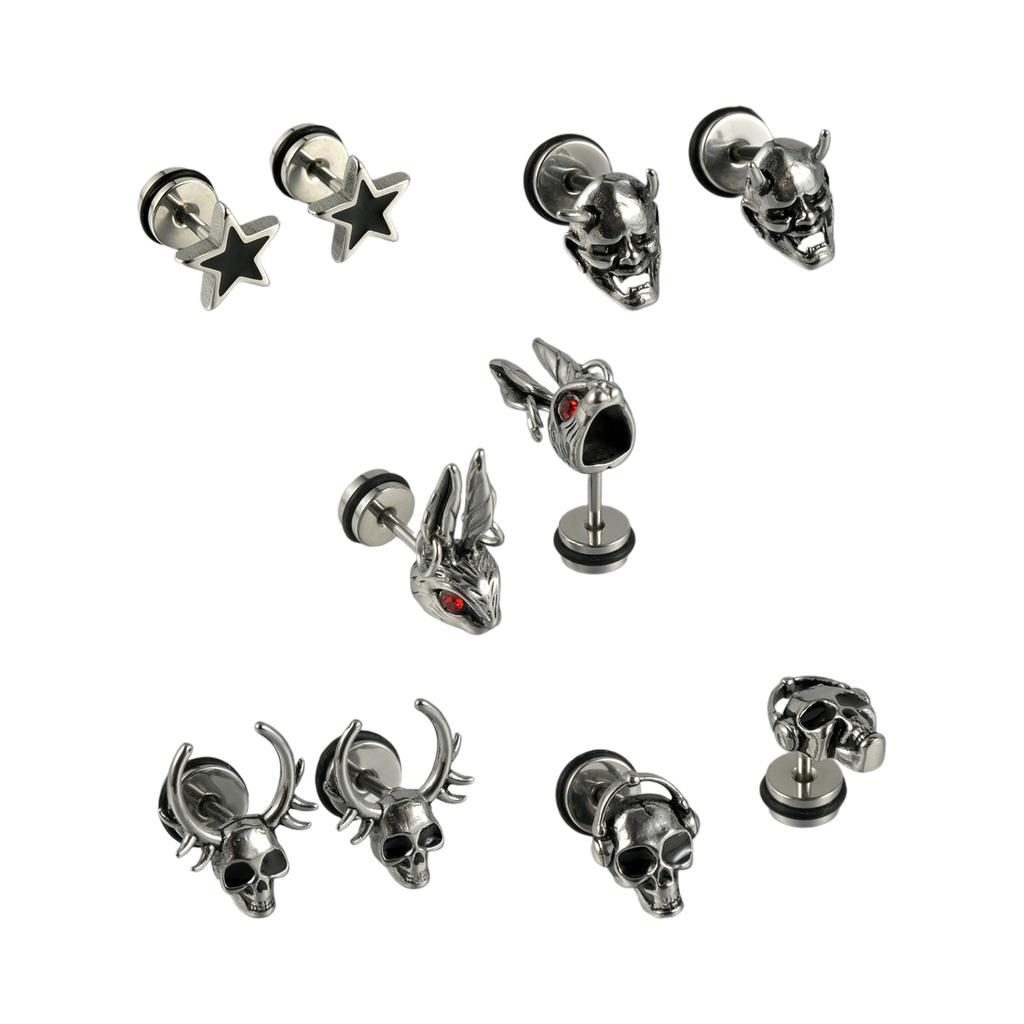 Unique Stainless Steel Skull Ear Piercings Goth Ear Studs Earrings Comfortable Wear Party Makeup for Fashion Enthusiasts