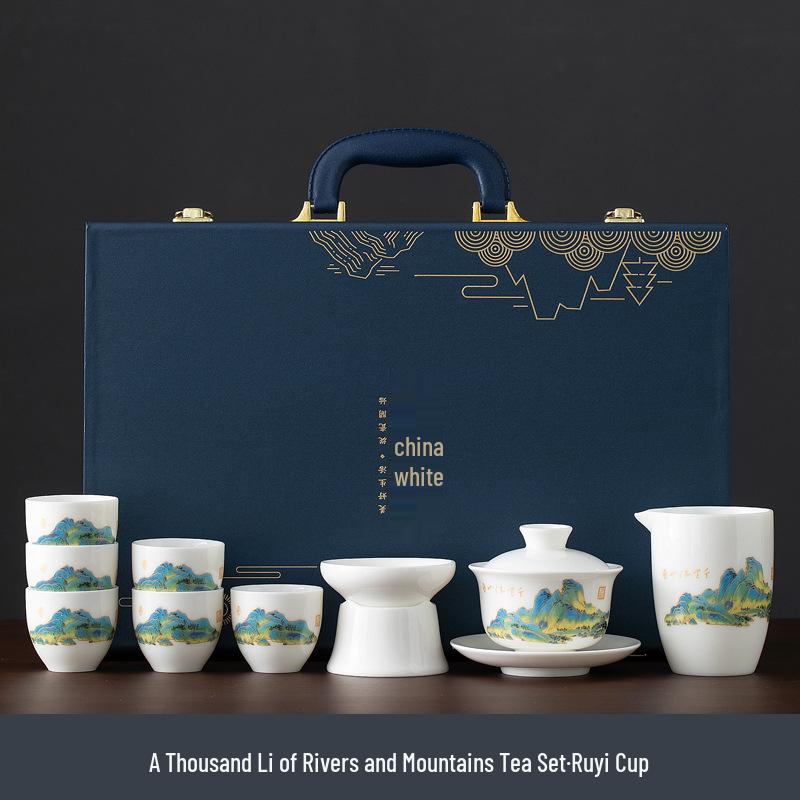Mutton Fat Jade Dehua Porcelain Kung Fu Tea Set Souvenir