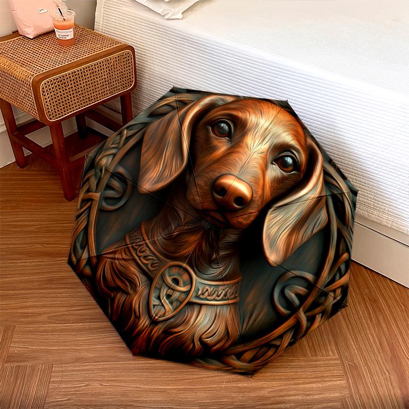 Vzor jezevčíka, automatický skládací deštník, přenosný a skládací design, 8 drátů, vánoční nebo narozeninový dárek.