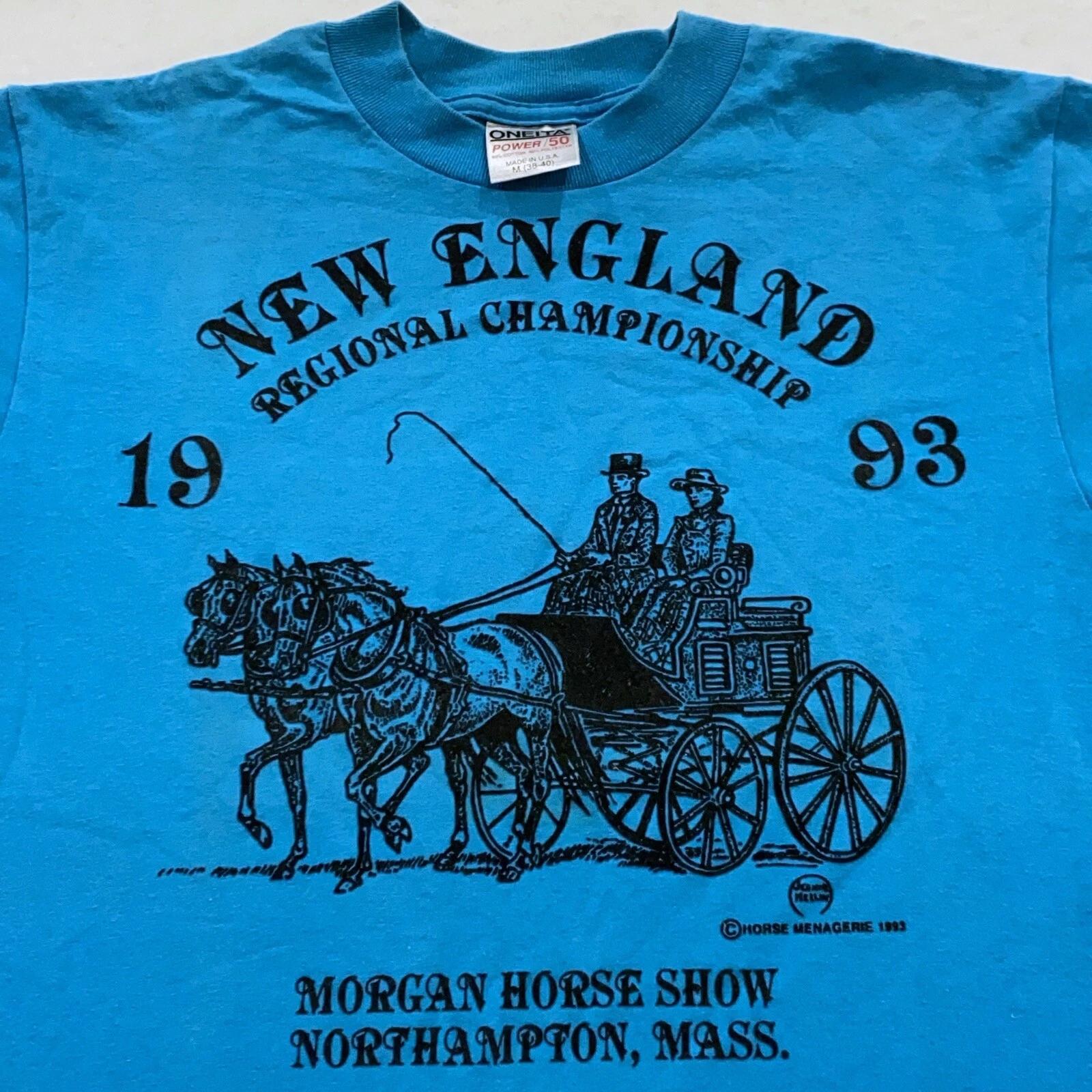 

vtg 90s MORGAN HORSE SHOW NORTHAMPTON MASS T-Shirt MEDIUM new england flocked 4XL
