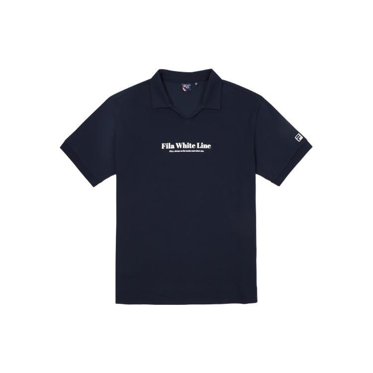 FILA Polo Shirts Unisex Marine Blue Polo Collar Moderate Straight Fit FS2TSF2331XI-NA 100