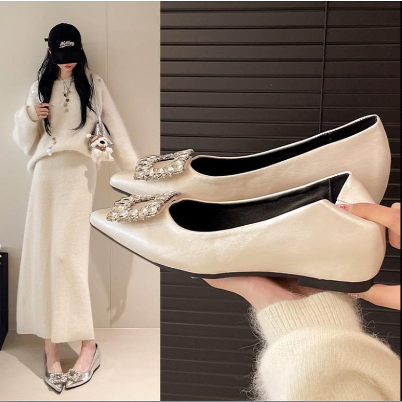 Fashion Silver Inside Heightened Single Shoes Women's 2025 New Autumn Pointed Toe Rhinestone Jane Shoes Slip On Shallow Mouth