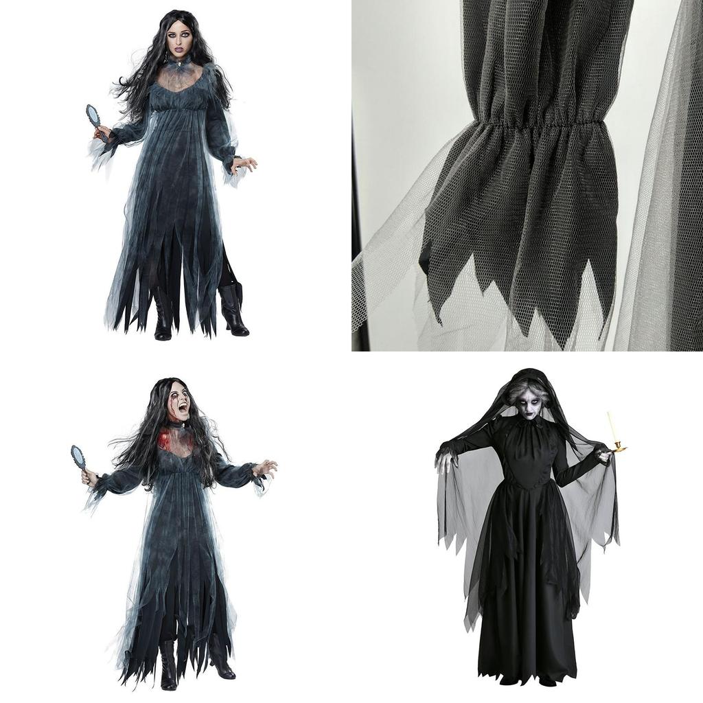 Halloween Costume For Women Ghost Bride Witch Vampire With Cape Elastic Fabric S-xxl