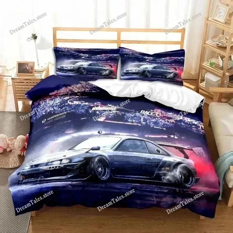 3D Print Drift Cars Cool Racing Car Bedding Set Duvet Cover Bed Set Quilt Cover Pillowcase Comforter King Queen Size Boys Adult3