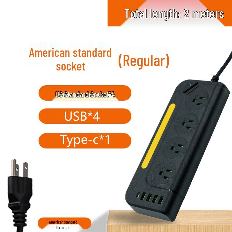 Universal Power Strip with USB Ports - US, UK, EU Standards, Long Cord, Overload Protection Socket