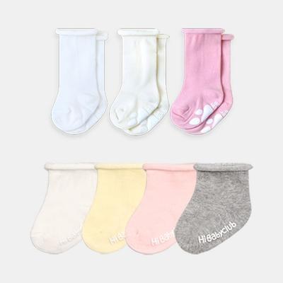Set of 4 Types of Newborn Rolling Socks for Girls + 3 Types of Rolling Knee Socks, Korean Baby Products