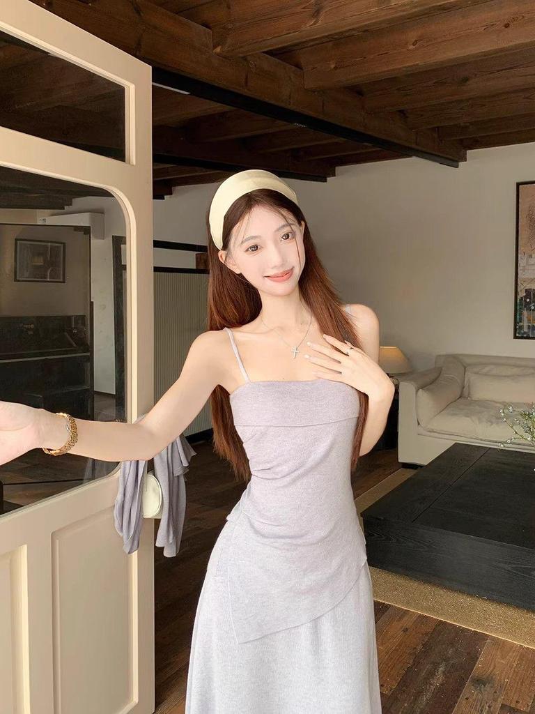 Gentle Style Women's Camisole & Cardigan Set with High-Waist Mermaid Skirt - Autumn/Winter Solid Colors