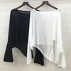 Women's Summer Split-Hem Asymmetrical Long-Sleeve T-Shirt: Solid Color, Round Neck, Loose-Fit, Casual, UV-Protective Top