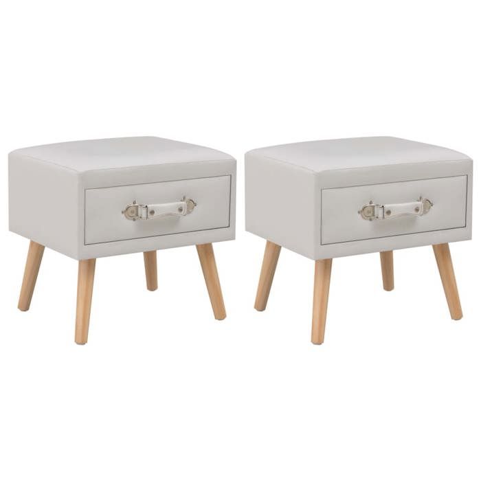 Tables de chevet - VIDAXL - Blanc - Similicuir et pinède solide - 1 tiroir