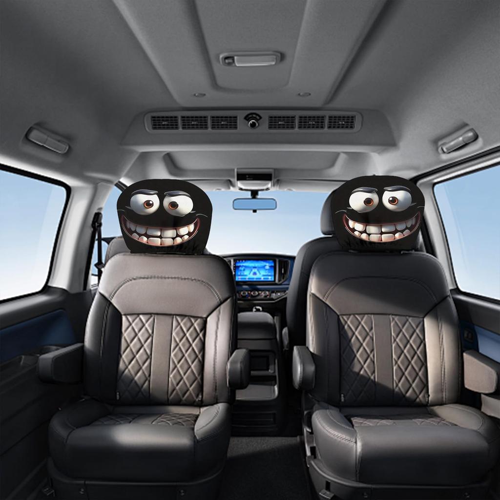 1Pair Funny Cartoon Eyes Car Headrest Covers Double-sided Universal Fit Car Headrest Covers for Auto Front Seat Rest Decoration