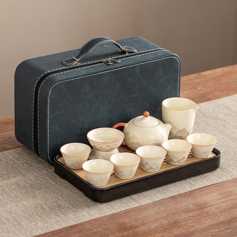 Xishi Teapot Huang Ru Kiln Travel Kung Fu Tea Set Household Portable Teacup Teapot Light Luxury Business Gifts