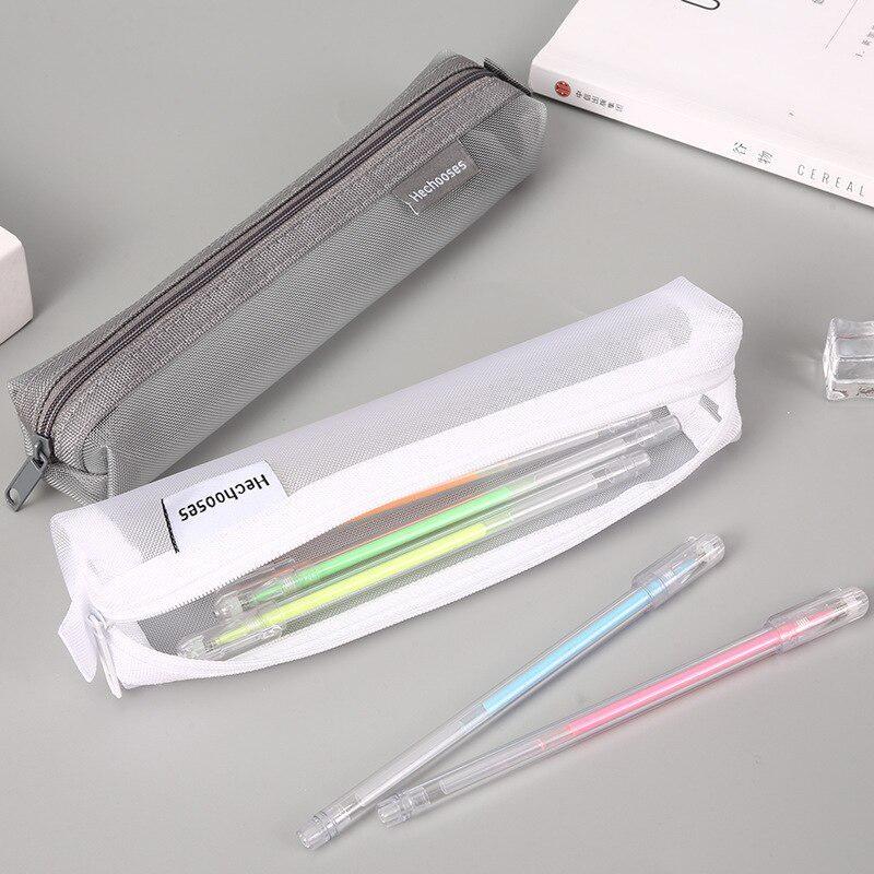 Transparent Stationery Pencil Bag Student Examination Dedicated Nylon Mesh Pen Case Unisex Large Capacity Pouch School Supplies