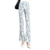 2024 Floral Plaid Elastic Waist Slimming Micro Flare Women's Pants
