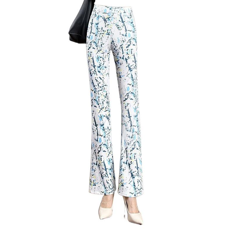 2024 Floral Plaid Elastic Waist Slimming Micro Flare Women's Pants