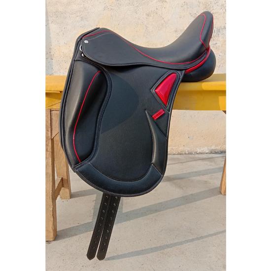 

New Red Black Leather Dressage Monoflap Changeable Gullets Horse Saddle, Size 16 , 16.5 , 17 , 17.5 , 18 18 Inch чорний/червоний