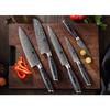 XINZUO 5-Piece Kitchen Knife Set, Damascus Steel, High Carbon Steel Chef Knife, Slicing Knife, Santoku Knife, Utility Knife, Paring Knife Set, Pakkawo