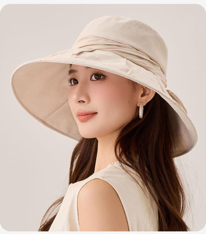 Bow-tie Brimmed Fabric Hat for Women Elegant Foldable Sun Hat UV Protection Fisherman's Hat Soft