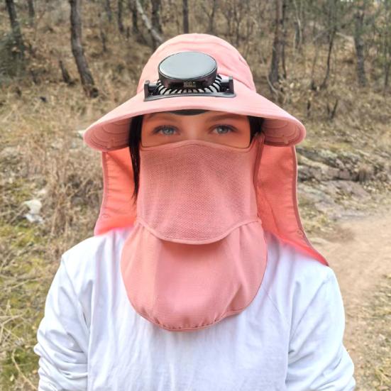 Pălărie de Soare cu Bor Lat și Ventilator Solar pentru Bărbați Femei Pălărie Bucket de Pescuit pentru Exterior cu Apărătoare de Gât și Protecție Facială pentru Drumeții Camping