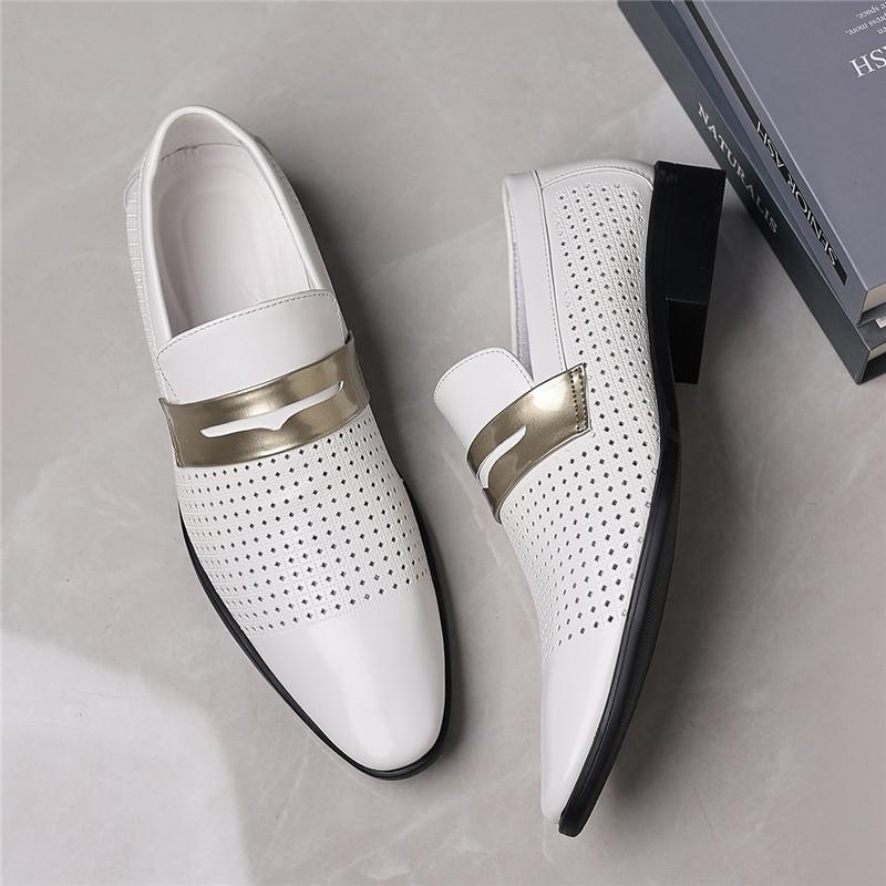 Summer New Designer Breathable White Brown Patent Leather Shoes For Men Casual Penny Loafter Business Formal Dress Footwear