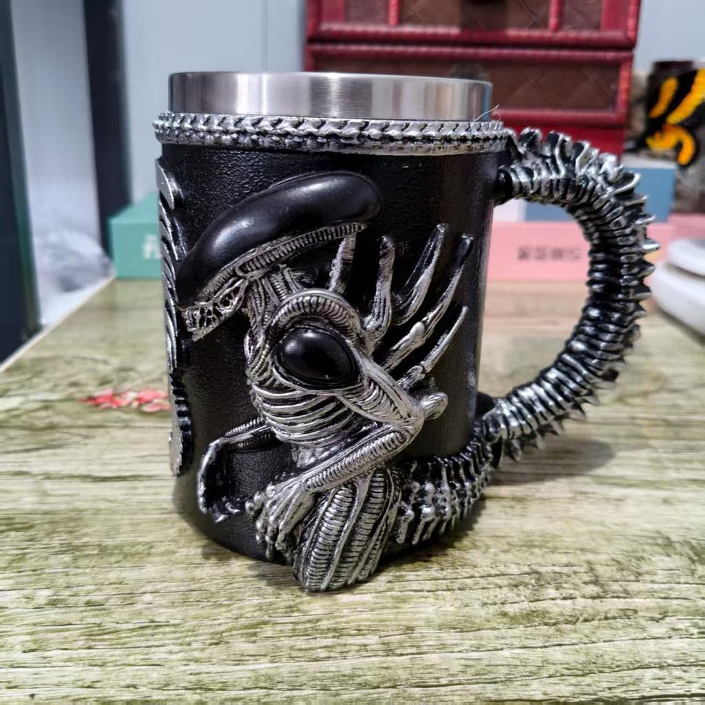 Gotycki Kreatywny Żywica Stal Nierdzewna Kubek 3D Płaski Transfer Ciepła Obcy Kubek Kawy Do Wystroju Domu i Biura Spersonalizowane Prezenty