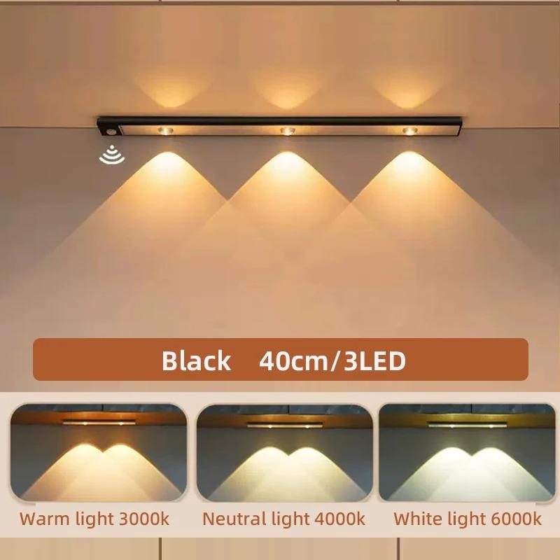 Lumières LED Ultra Fines Sous Meuble Capteur de Mouvement Veilleuse Sans Fil 3 Couleurs Graduables Pour Meuble de Cuisine Chambre Penderie Ligh
