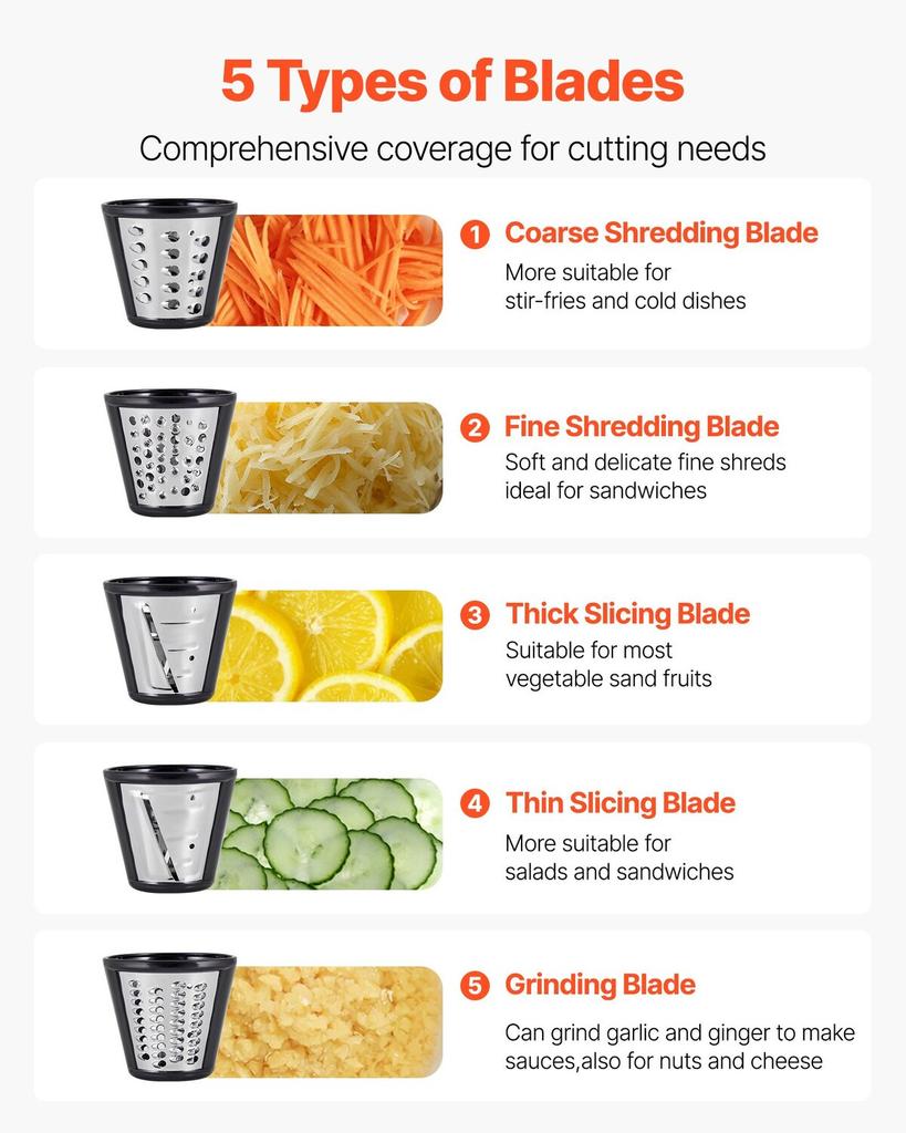 Electric Cheese Grater Salad Maker, 200W Salad Shooter, Electric Vegetable Slicer Shredder Chopper for Fruits with 5 Attachments, Stainless Steel Food