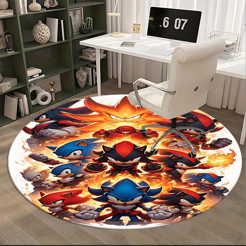 1 tapis rond design anime Sonic le Hérisson - Tapis pour chaise de bureau, Tapis antidérapant pour décoration intérieure, Salon, Chambre à coucher, Salle de jeux