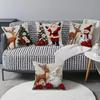 Christmas Embroidered Pillow Covers Set of 4 Santa Deer Snowman Cushion Cases Winter Holiday Sofa Decor (No Insert)