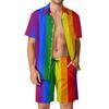 Conjuntos de Camisetas Arcoíris Impresión 3D para Hombre Moda Casual Manga Corta Camisas Pantalones Cortos Oversize Ropa de Calle Hawaiana Trajes Ropa