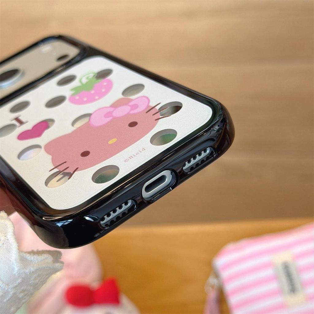 Strawberry KT Cat Round Edge Mirror Anti-Fall Phone Case for iPhone 14/13/12/11/Pro/Pro Max