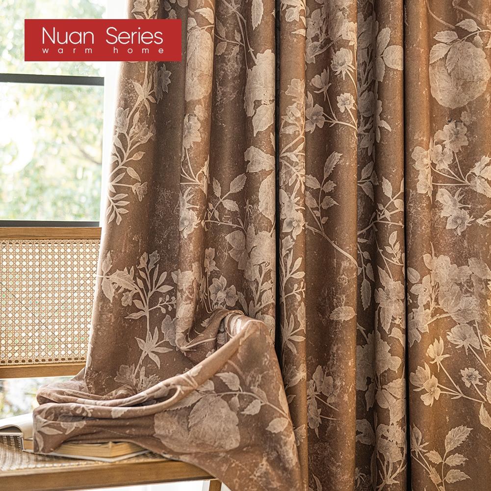 1PC Nuan Series French Gentle Printed Curtains with 70-80% Blackout for Bedroom Living Room Window for Home Decor