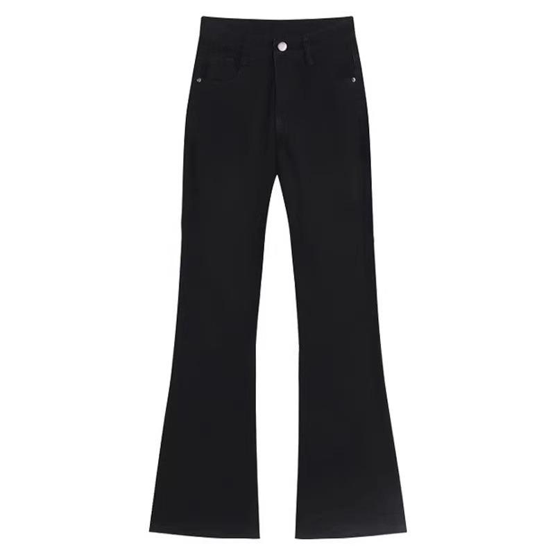 Fleece thickened brown slightly pulled jeans women's winter new m high waist thin elastic flared pants