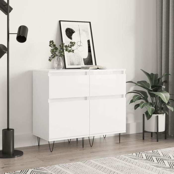 VidaXL Buffets 2 Pcs Glossy White 40x35x70 Cm Engineered Wood 831153