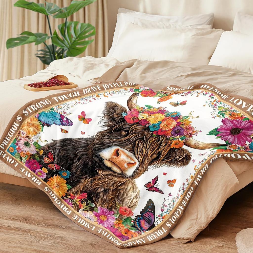 Highland Cow Pattern Decorative Throw Blanket for Sofa, Bed, Home Decor, Living Room, Office, Travel, and Gift