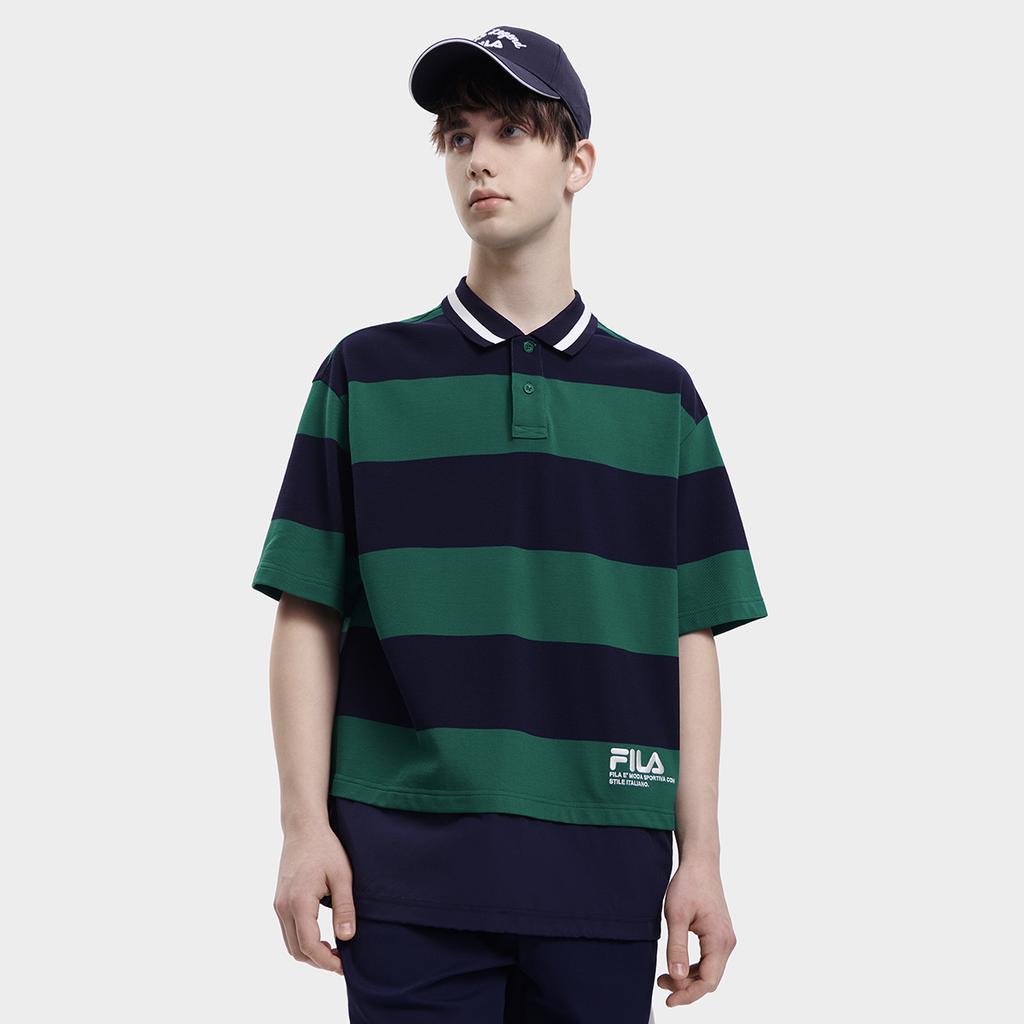 Fila 2023 Autumn New Simple Tennis Casual Striped Short Sleeve Polo Men Polo Midsummer-Green F11M339114F-DG