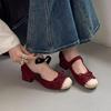 French Small Fragrant Splicing Round Head Thick Heel High Heel Single Shoes Temperament Versatile Commuter Mary Jane Shoes