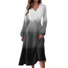Women's And Winter Casual Fashion V-neck Long Sleeve Print Long Dress
