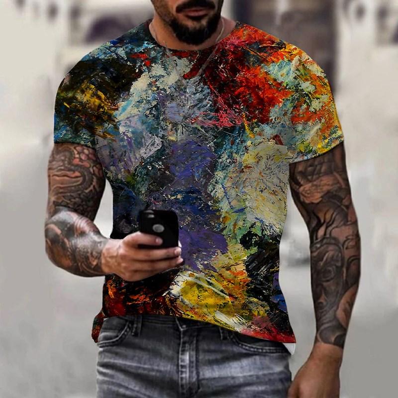 

Мужская летняя футболка с круглым вырезом, картина маслом, стильный 3D принт, повседневная футболка с коротким рукавом и принтом, модная мужская одежда, футболки, топы 4XL
