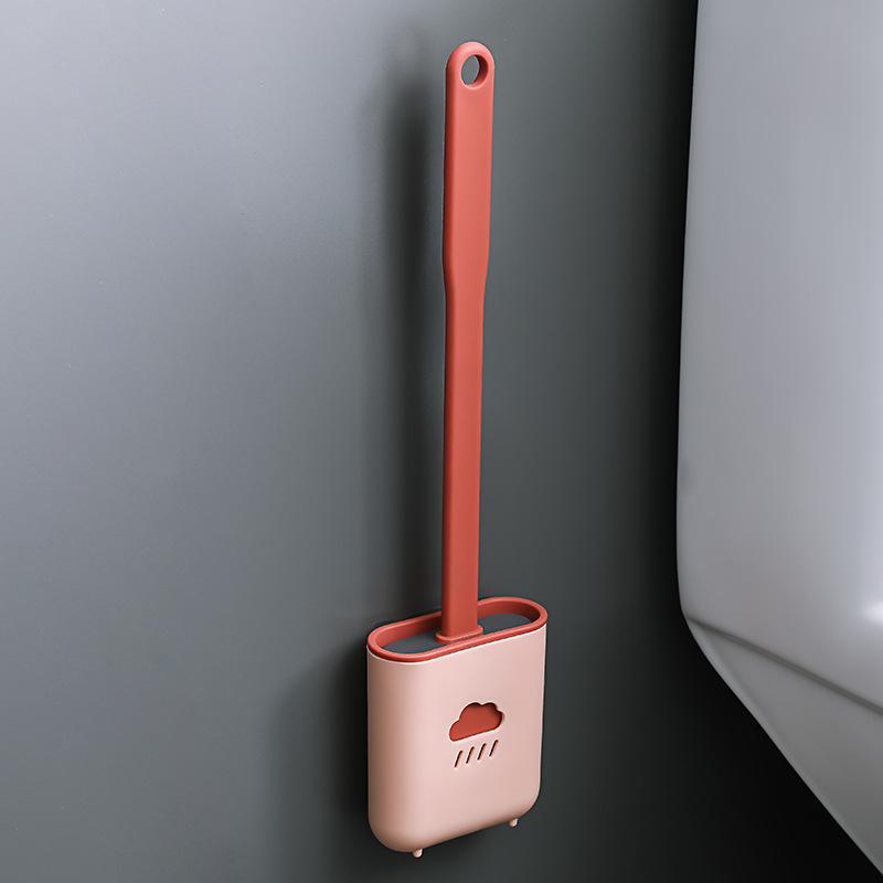 Wall-Mounted Silicone Toilet Brush with Base for Bathroom Cleaning