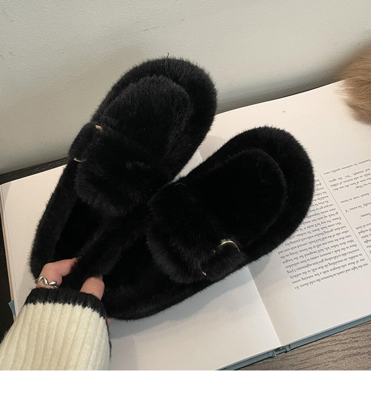 

Однопедальные пушистые туфли для женщин, зимняя одежда 2025 года, новые универсальные теплые бархатные туфли Doudou 39