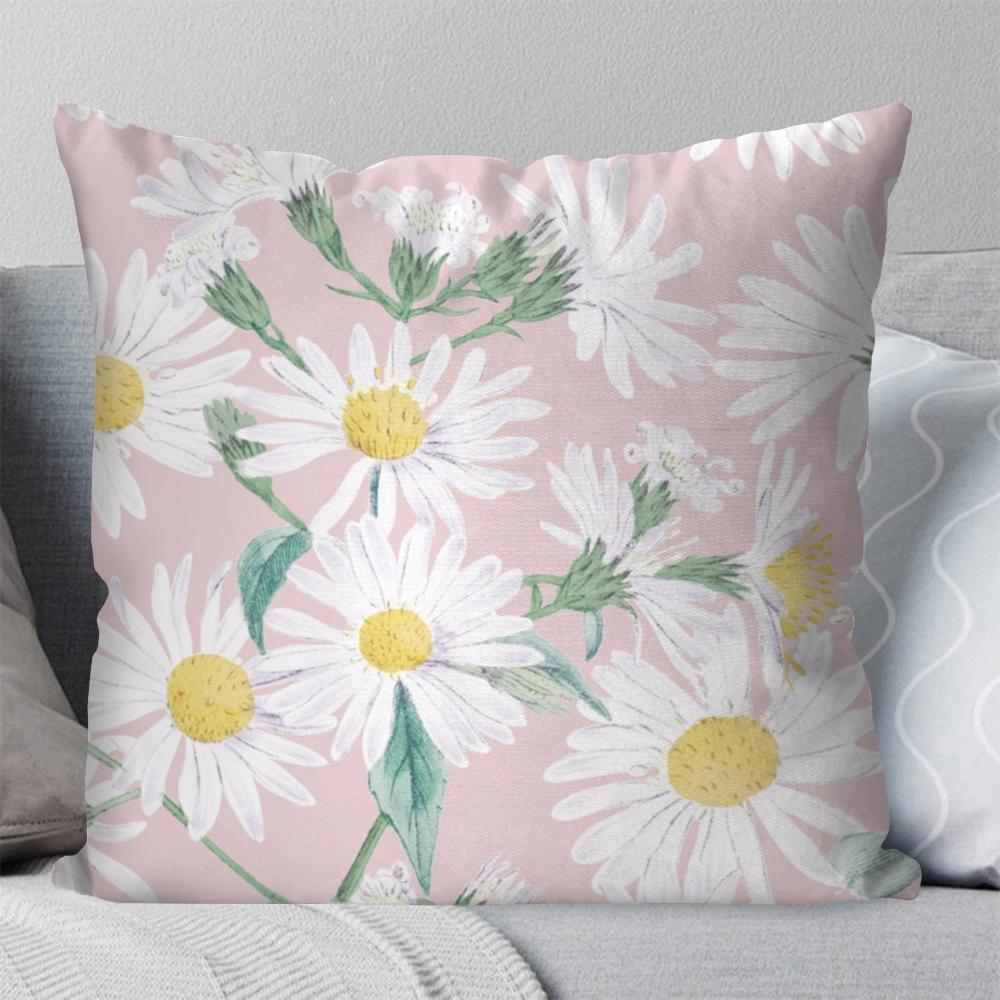 1pc Daisy Fresh Style Pillow Case Square Pillow Bedroom Sofa Leisure Comfort Cushion Car Living Room Home Decoration 40X40