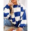 Women's Crew Neck Long Sleeve Knit Top Loose Fit Lazy Casual Sweater Color Block Plaid Pullover Knitwear
