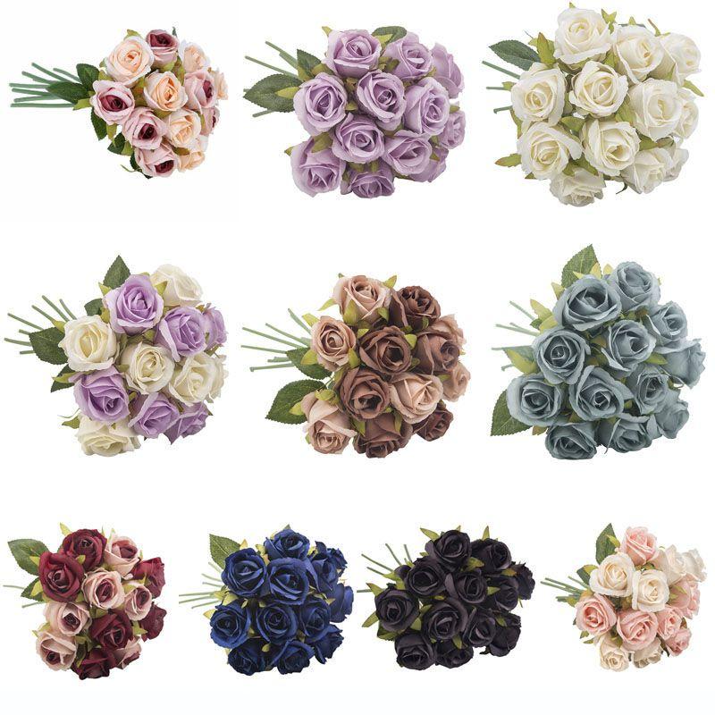 12head Artificial Rose Bouquet Silk Flowers Wedding Party Home Decoration