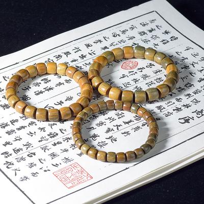 Ethnic Style Green Sandalwood Straight-cut Barrel Beads Bracelet Handmade Boutique Sandalwood Small Bracelet Men's and Women's Wenwan Single Circle