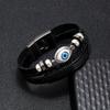 Pulseira Retrô Masculina Olho Grego Fecho Largo Tecida à Mão Pulseiras de Couro Multicamadas Bangles Joias de Luxo Presente