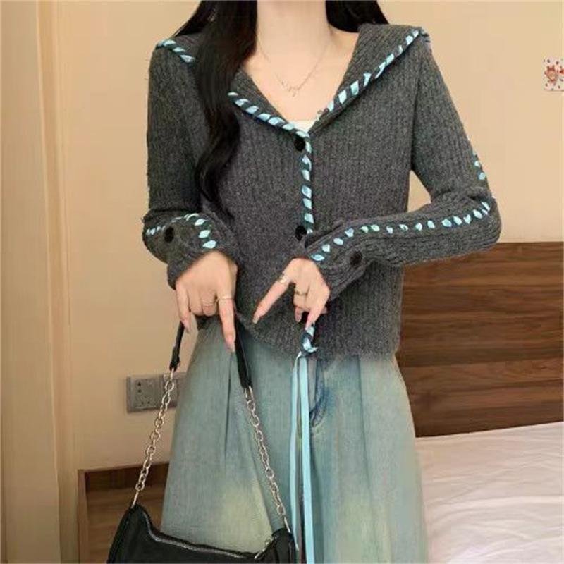 

Autumn new sweater women s niche design sense women s clothing casual top jacket knitted cardigan One size темно-серого