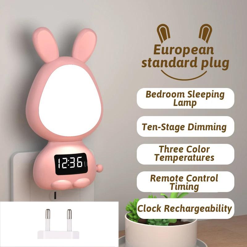 

Cartoon Rabbit LED Alarm Clock Night Light for Students Dormitory Digital Display Children Wake Up Light Remote Control Dimming