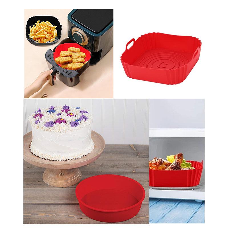 Silicone Air Fryer Basket Liners Non-Stick Baking Tray Heat-Resistant Round and Square Cooking Mats Oven Steamer Accessories